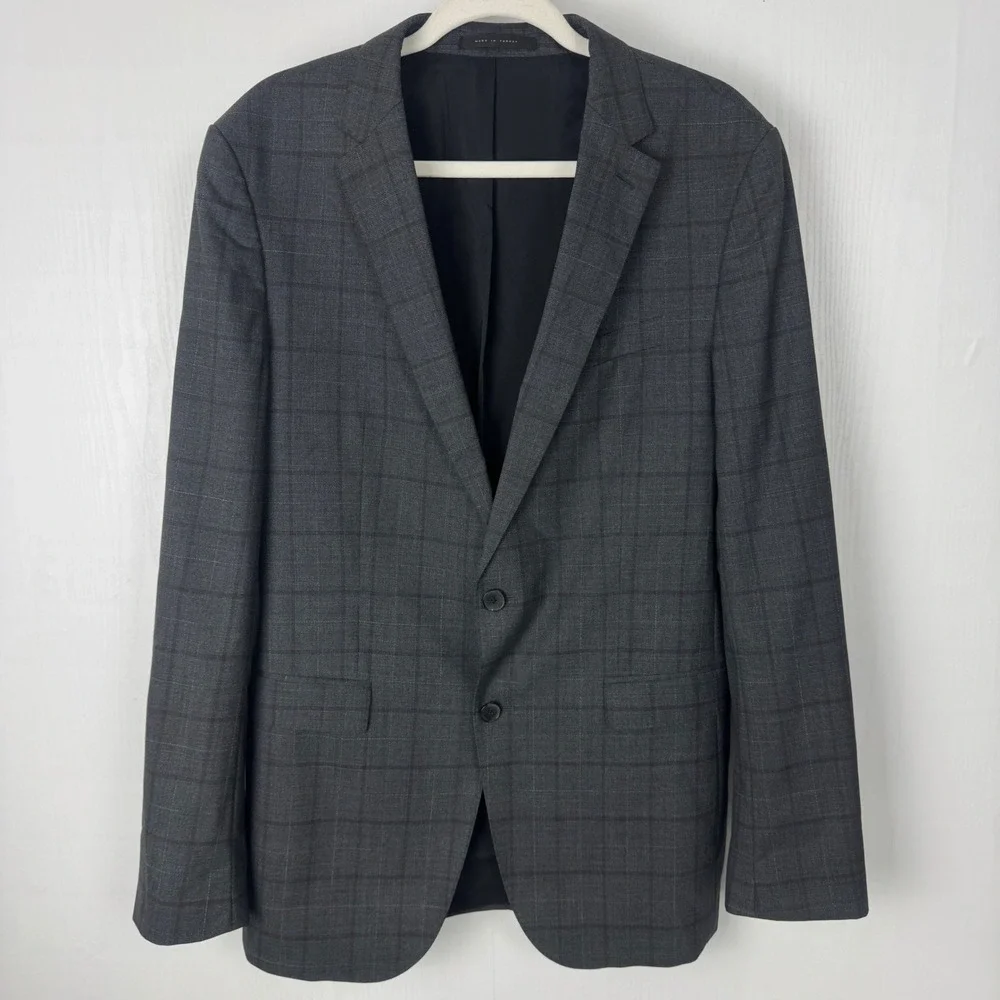 BOSS Hugo Boss Guabello Plaid Blazer Sport Suit Slim Coat Jacket Men 42L Wool‎
